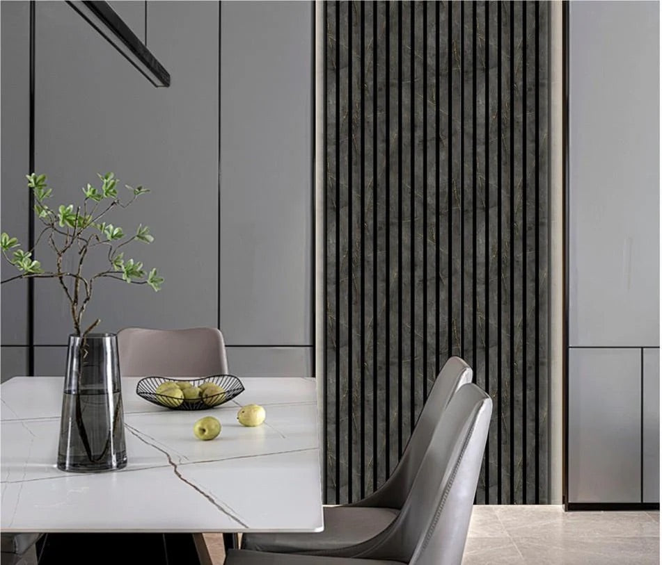 Acoustic Premium Wide Slatted Wall Panels - 280cm x 60cm - Black & Gold Marble