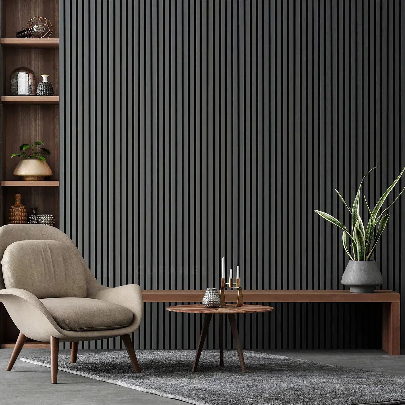 Premium Acoustic Slatted Wall Panels - Dark Grey