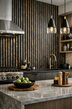 Premium Acoustic Slatted Wall Panels - Black & Gold Marble