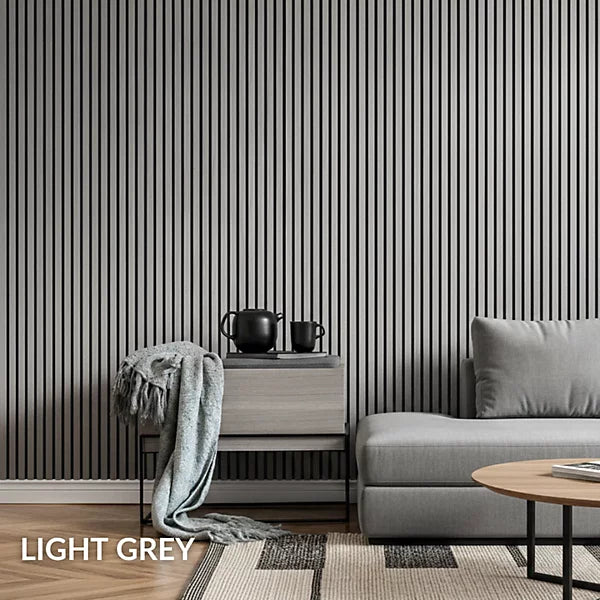 Premium Acoustic Slatted Wall Panels - Light Grey
