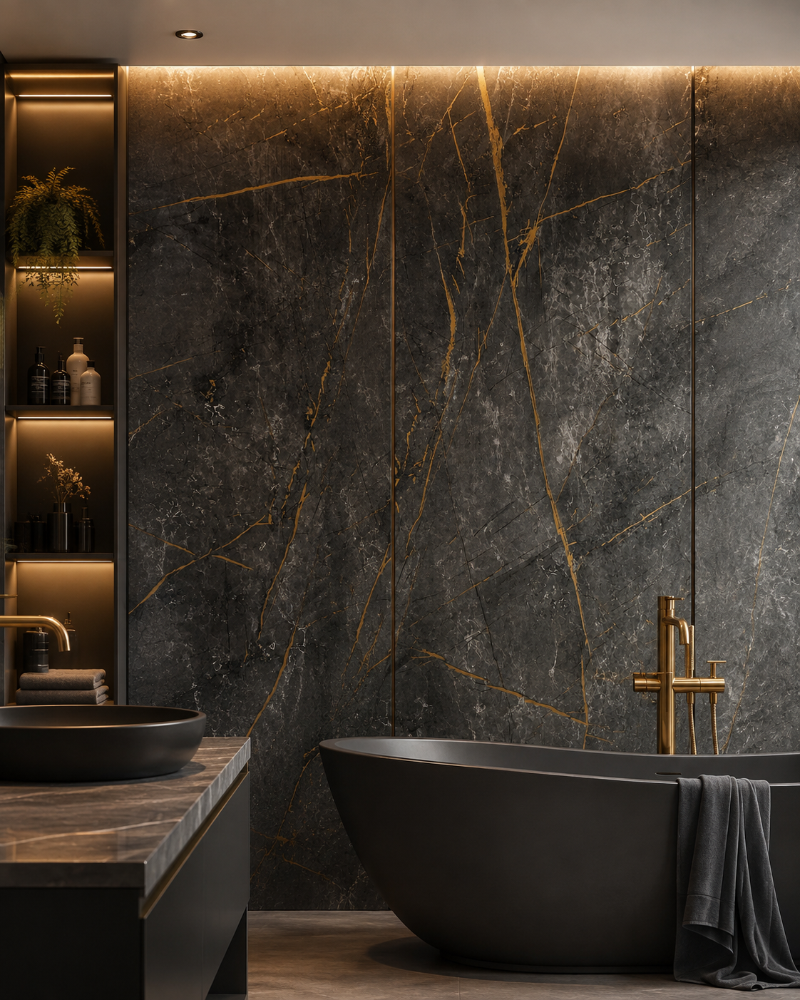 PVC Bathroom Wall Panels – Waterproof Modern Wall Solution - Black & Gold Marble