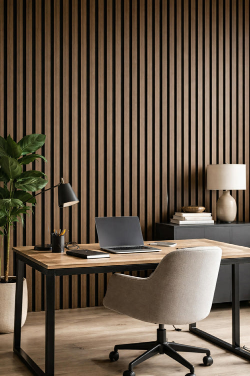Acoustic Premium Thick Slatted Wall Panels - 280cm x 60cm - Walnut