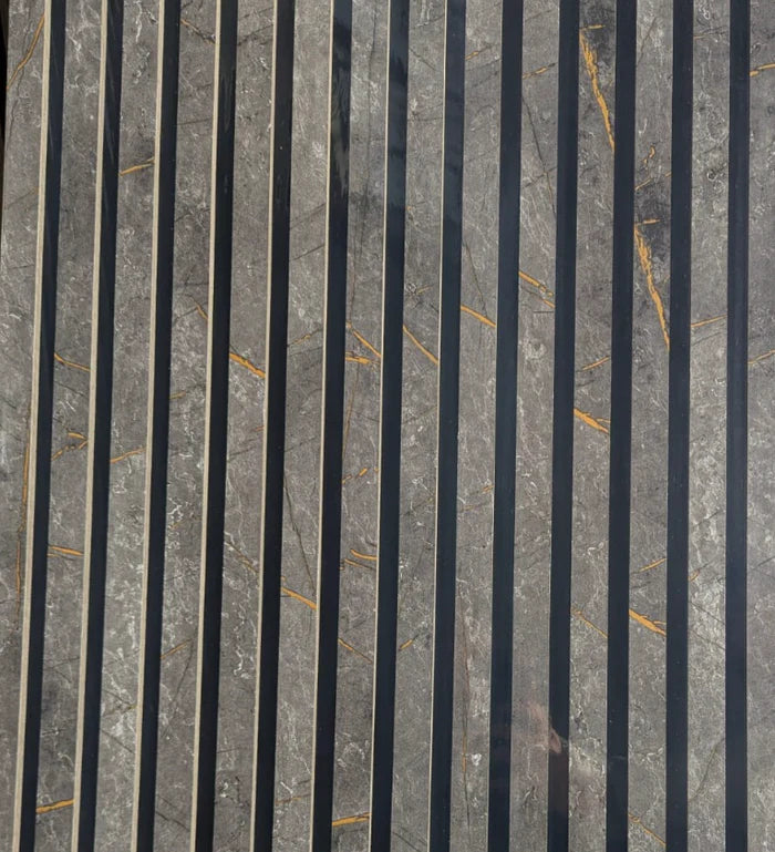 Premium Acoustic Slatted Wall Panels - Black & Gold Marble