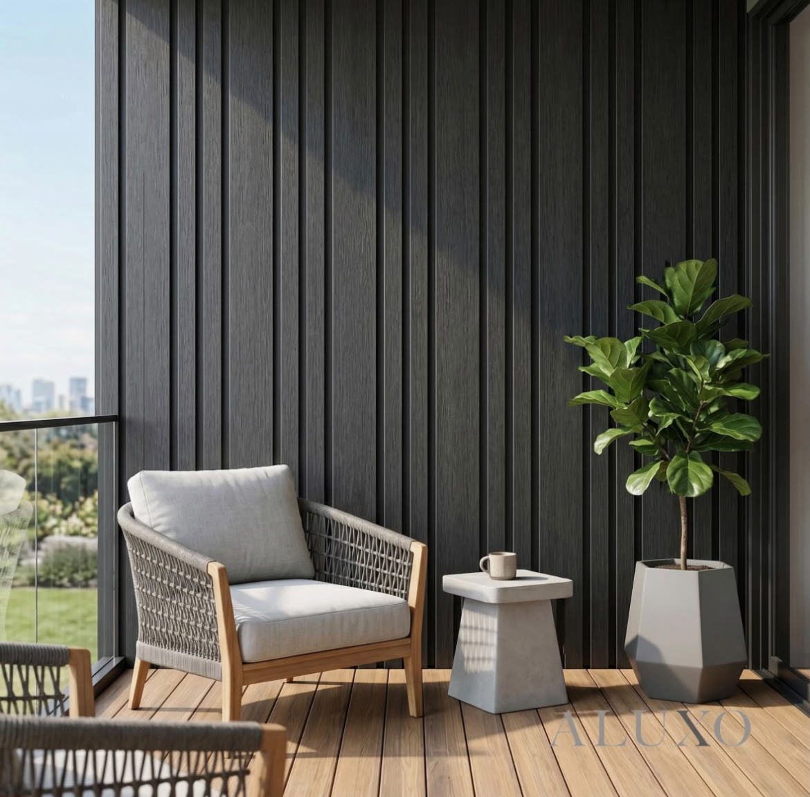 Exterior Multi-Width Slatted Cladding Panels - Black Oak