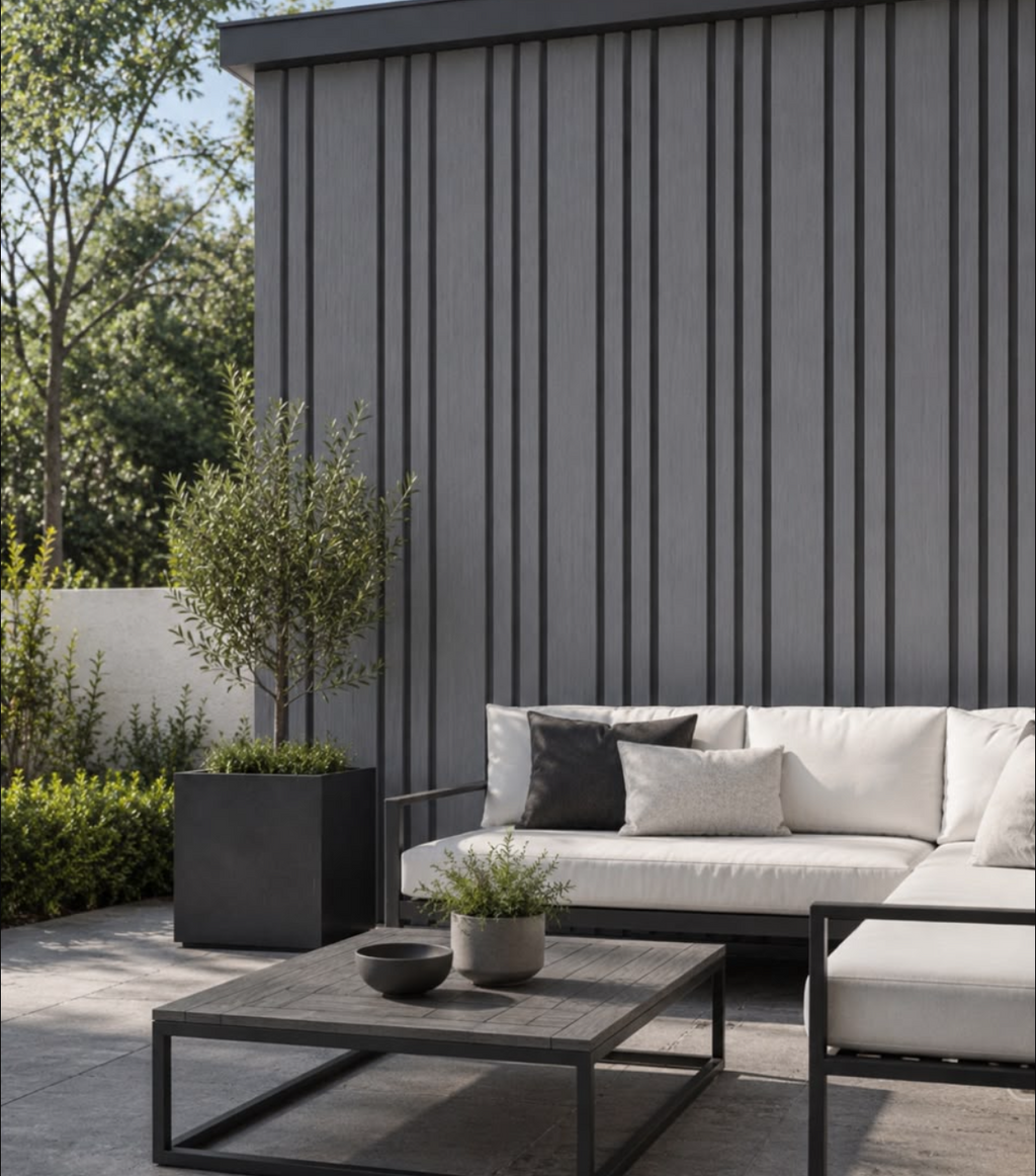 Exterior Multi-Width Slatted Cladding Panels - Grey Oak
