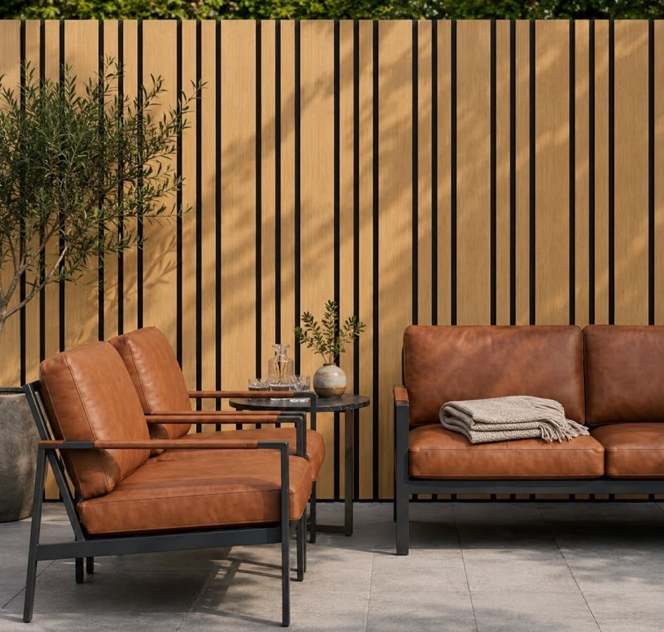 Exterior Multi-Width Slatted Cladding Panels - Light Oak