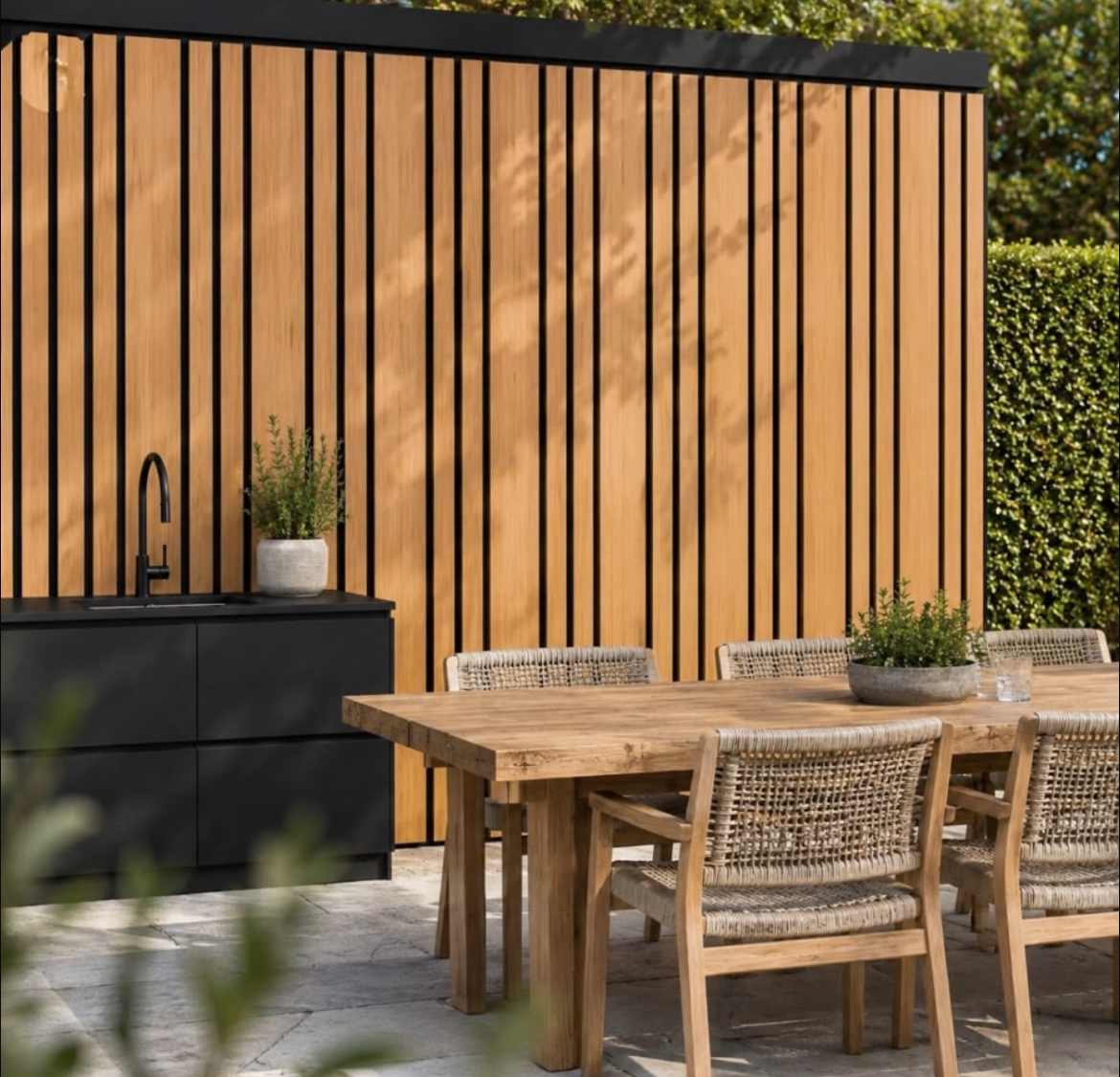 Exterior Multi-Width Slatted Cladding Panels - Walnut